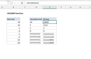 Excel HEX2BIN function